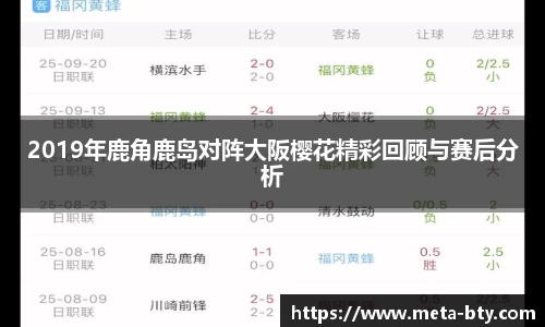 2019年鹿角鹿岛对阵大阪樱花精彩回顾与赛后分析